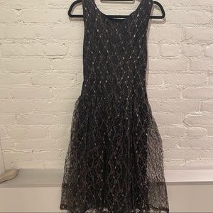 Vintage 1950s Black Silver Lace Party Cocktail Dress M